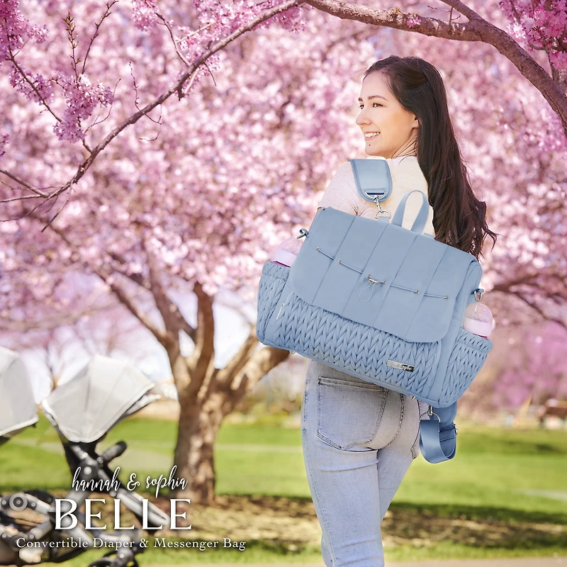 Hannah & Sophia Belle Convertible Diaper Backpack & Messenger Bag, Moonmist Blue