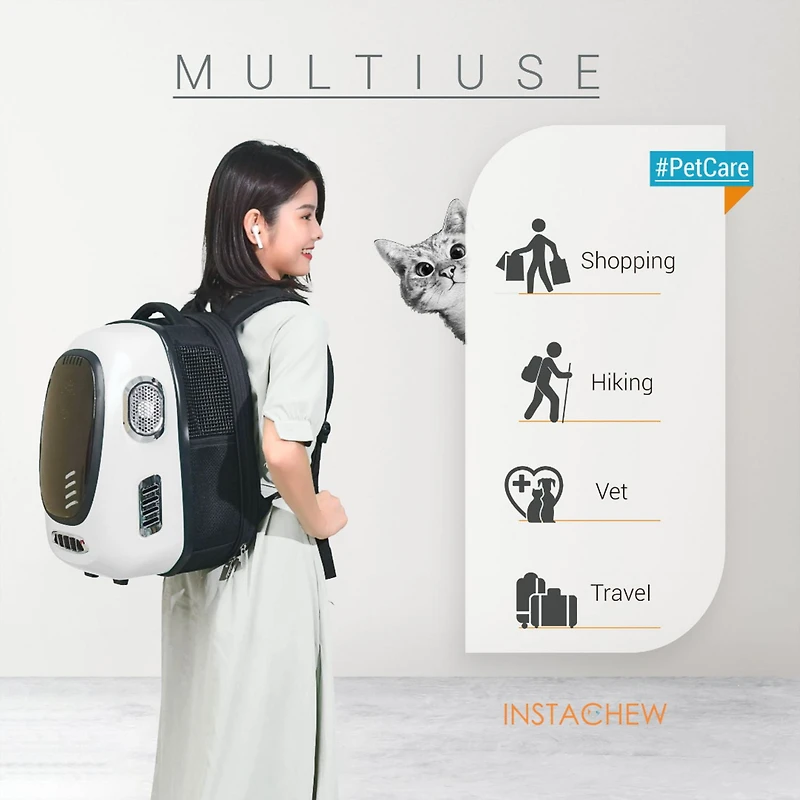 INSTACHEW Trekpod Smart Pet Carrier Backpack pour chats, petits chiens et chiots jusqu'à 17 livres, pour la randonnée et l'extérieur (blanc)