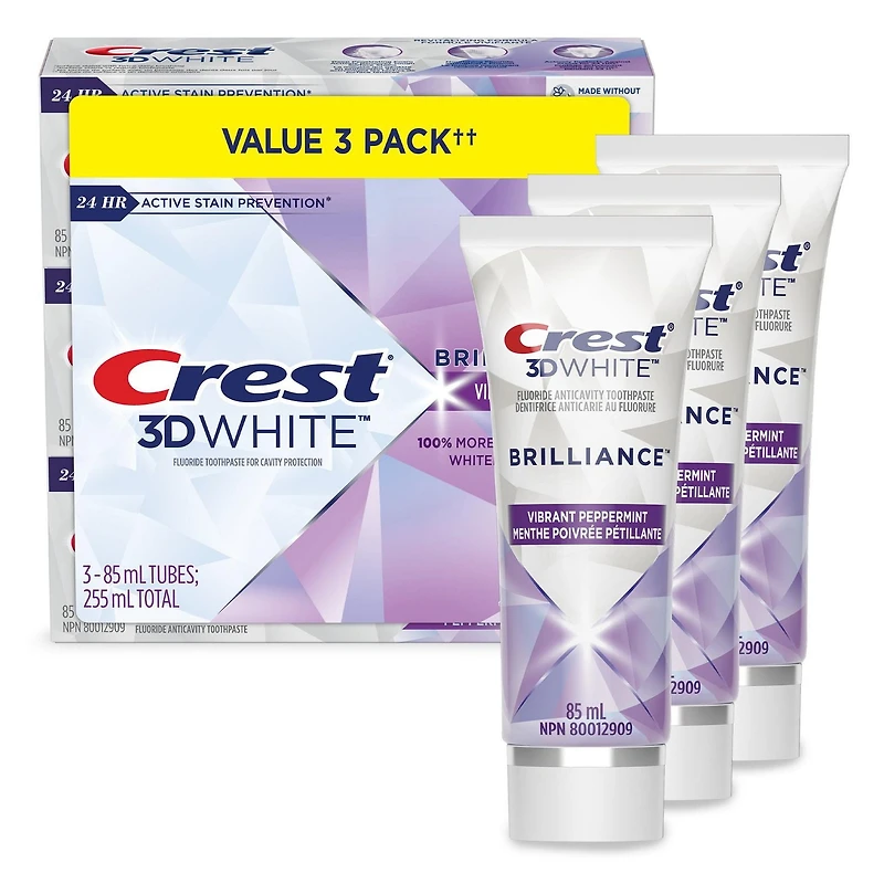 Crest 3D White Brilliance Teeth Whitening Toothpaste, Vibrant Peppermint