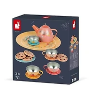 Janod - Metal Tea Set Dinnerware - 15 Pieces - Motor Skills Development Toy - Early-Learning - Pretend and Imaginative Play - for Toddlers - from 3 Years +