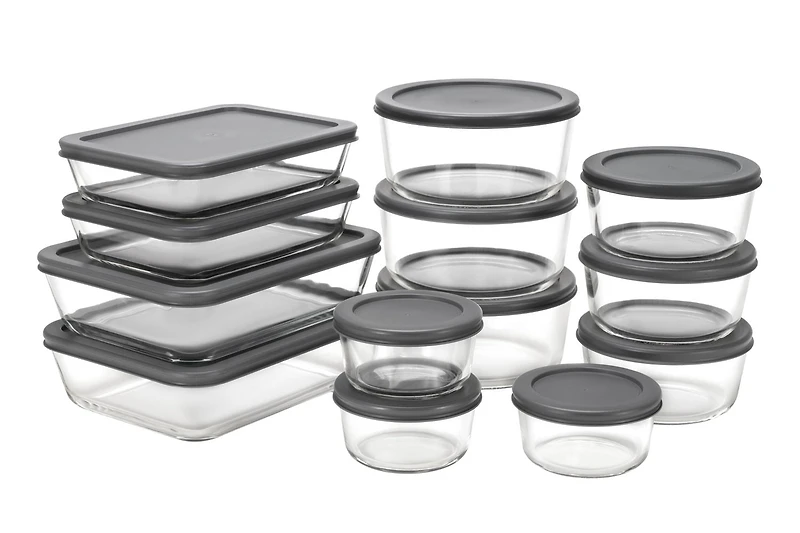 MAINSTAYS Glass food storage set with PE Lid of round and rectangular shape, DIFFERENT VOLUME: 236/472/944/700/1400ML