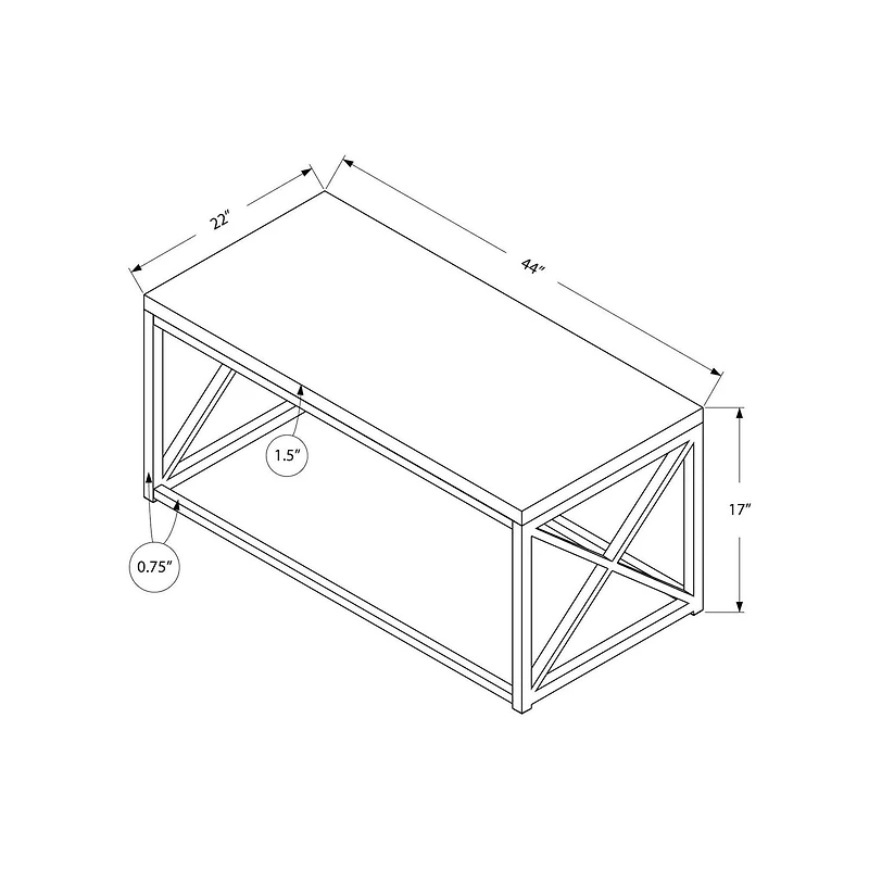 Monarch Specialties Coffee Table, Accent, Cocktail, Rectangular, Living Room, 44"l, Metal, Laminate, Natural, Chrome, Contemporary, Modern