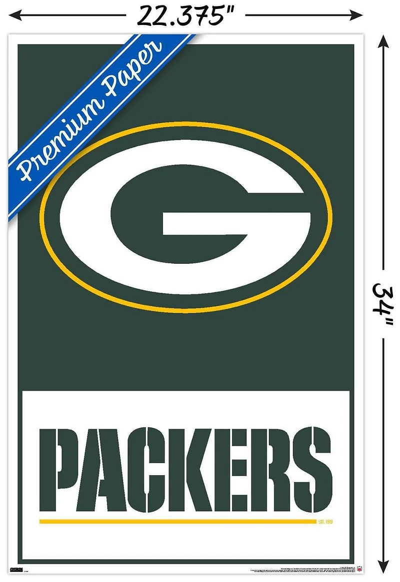 NFL Green Bay Packers - Logo 21 Wall Poster with Push Pins, 14.725" x 22.375"
