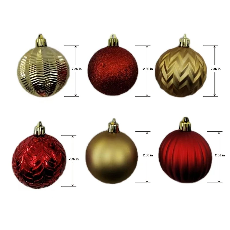 Holiday Time 24 Count Shatterproof Ornaments-Red/Gold, 24 pieces