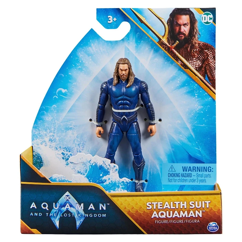 DC Comics, Figurine articulée Aquaman, 10 cm, 2 accessoires, modélisation minutieuse reproduisant le style du film, jouets de super-héros à collectionner pour garçons et filles