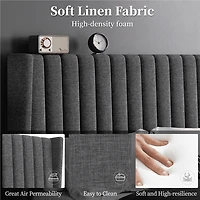 Fullfurnique Upholstered Bed Frame with Wing Side and Channel Headboard, Queen, Dark Gray