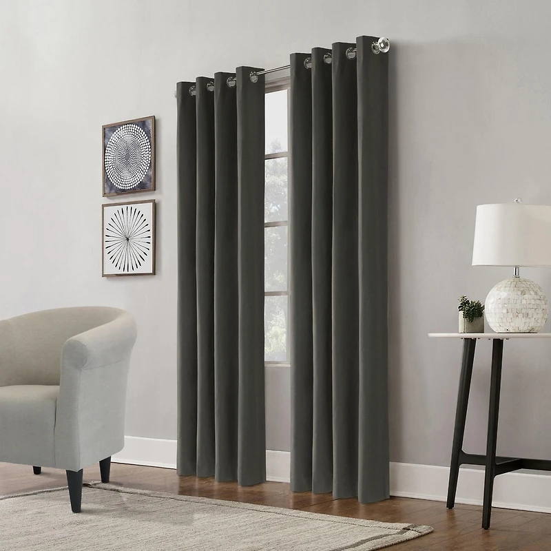 Loft Living Elba Total Blackout Textured Grommet Single Curtain Panel 52" x 63" in Charcoal