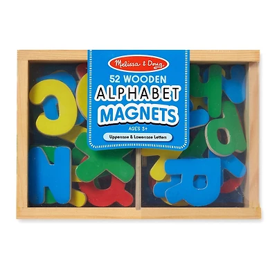 Melissa & Doug 52 Alphabet Magnets en Bois dans une Boîte - Lettres Majuscules et Minuscules - Certifié FSC