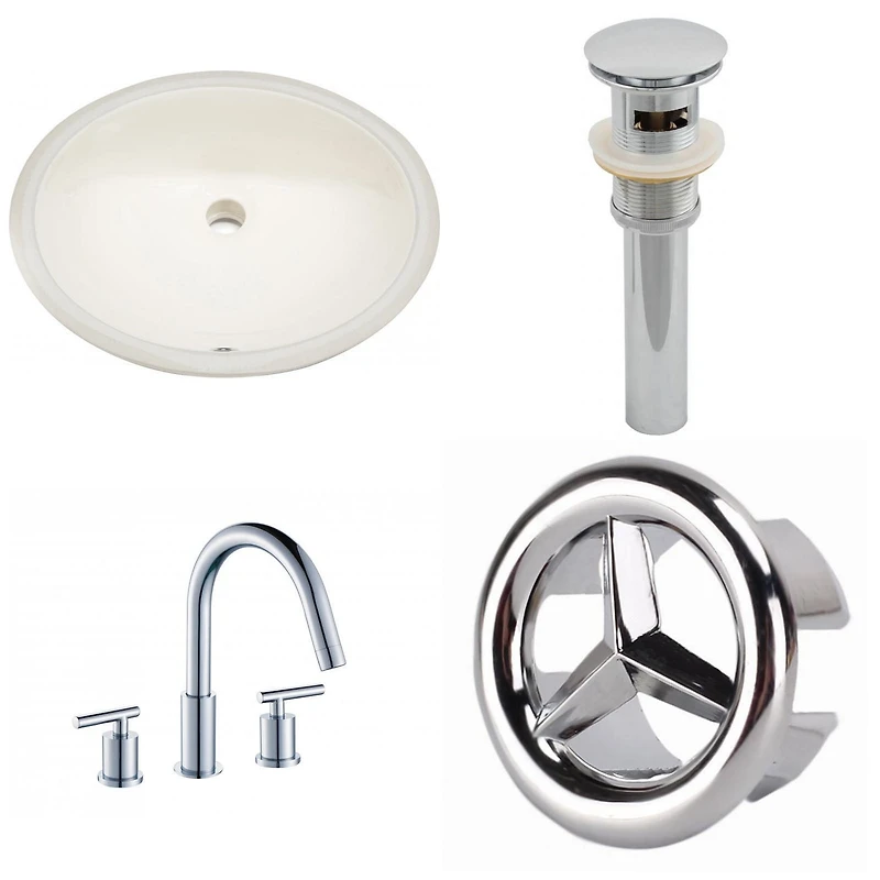 19.75-in. W CUPC Oval Bathroom Undermount Sink Set In Biscuit - Chrome Hardware - Overflow Drain Incl. AI-26057