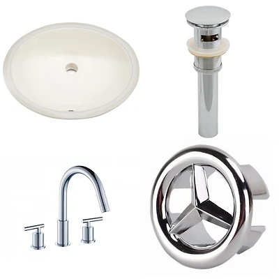 19.75-in. W CUPC Oval Bathroom Undermount Sink Set In Biscuit - Chrome Hardware - Overflow Drain Incl. AI-26057