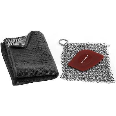 Coghlan's — Kit de nettoyage pour fonte 3 pièces : écouvillon en maille métallique, grattoir en polycarbonate et chiffon double face