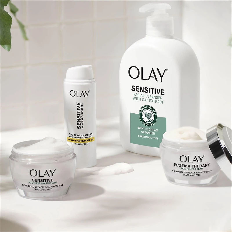 Olay Sensitive Face Moisturizer Cream  Fragrance Free Soothing Skin Care Treatment with Colloidal Oatmeal
