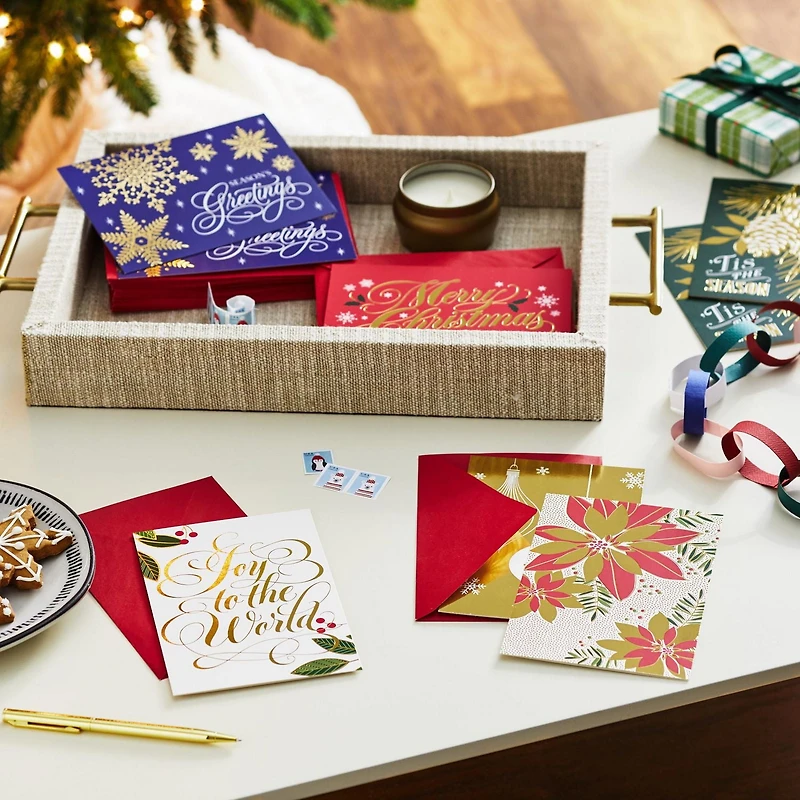 Assortiment de cartes Hallmark de Noël dans une boîte, motifs métallisés classiques (6 motifs, 36 cartes et enveloppes)
