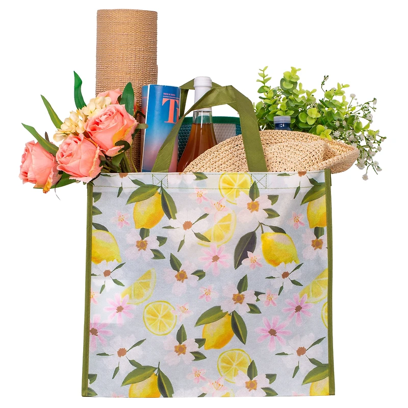 Spring-Themed 2026 Reusable Grocery Bag with Bottle Holder – Reusable Shopping bag for groceries