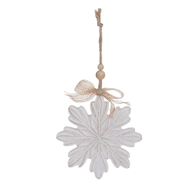 Temps de vacances 5IN bois flocon de neige ornement