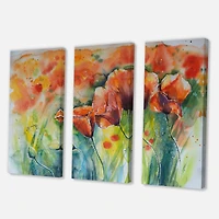 Designart Red Blossoming Poppies V Canvas Wall Art