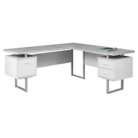 Monarch Specialties Bureau, Bureau À Domicile, Coin, Configuration Gauche, Droite, Tiroirs De Rangement, 70"l, Forme De L, Travail, Ordinateur Portable, Métal, Stratifié, Gris, Blanc, Contemporain, Mo