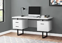 Monarch Specialties Bureau, Bureau À Domicile, Ordinateur Portable, Configuration Gauche, Droite, Tiroirs De Rangement, 60"l, Travail, Métal, Stratifié, Blanc, Noir, Contemporain, Moderne
