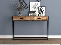 Safdie & Co. Console Table 48L Brown Reclaimed Wood 2 Drawers Black Metal