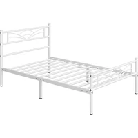 Fullfurnique Cadre de Lit Plateforme en Métal avec Tête de Lit Inspirée des Nuages, Double, Blanc