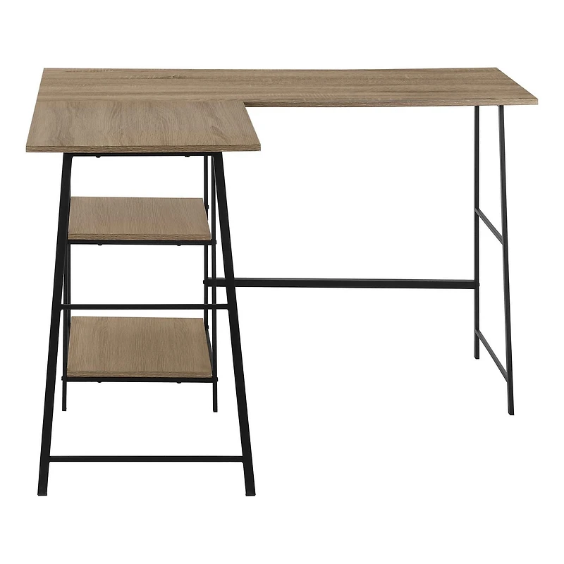 Monarch Specialties Computer Desk, Home Office, Corner, Storage Shelves, 48"l, L Shape, Work, Laptop, Metal, Laminate, Brown, Black, Contemporary, Modern