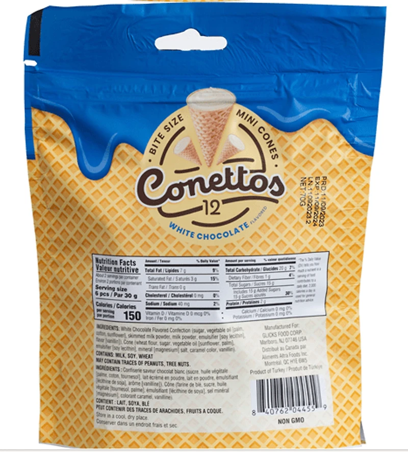 Glick's conettos au chocolat blanc 70g conettos au chocolat blanc