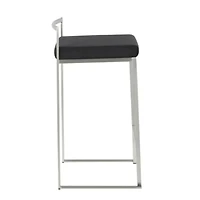 Heavenly Collection Tabouret en PU Noir avec Cadre en Acier Inoxydable ENSEMBLE DE 3