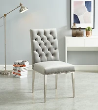 K-LIVING Regan Tufted Velvet Chair in Grey with Stainless Steel Legs (Set of 2)