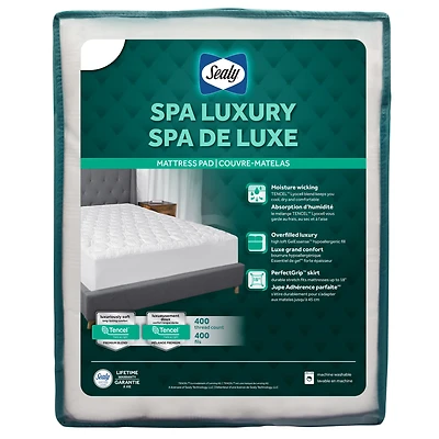 Sealy Spa Luxury Mattress Pad, King- Fitted, Indulgent, Comfort, Overfilled