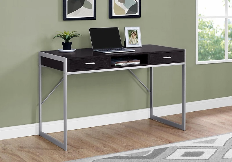 Monarch Specialties Bureau, Bureau À Domicile, Ordinateur Portable, Tiroirs De Rangement, 48"l, Travail, Métal, Stratifié, Brun, Gris, Contemporain, Moderne
