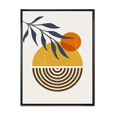Designart Botanical Minimalist Leaf With Abstract Shapes IV FLOAT FRAME WALL ART
