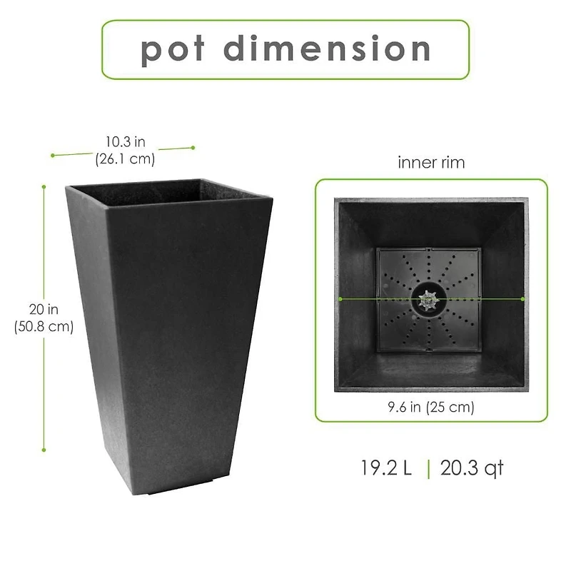 Tierra Verde Jardinière rectangulaire Sonata de 10 pouces de largeur x 20 pouces de hauteur en ardoise
