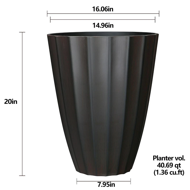 16" grand planteur cannelé, Bronze 16 po, Grand planteur cannelé