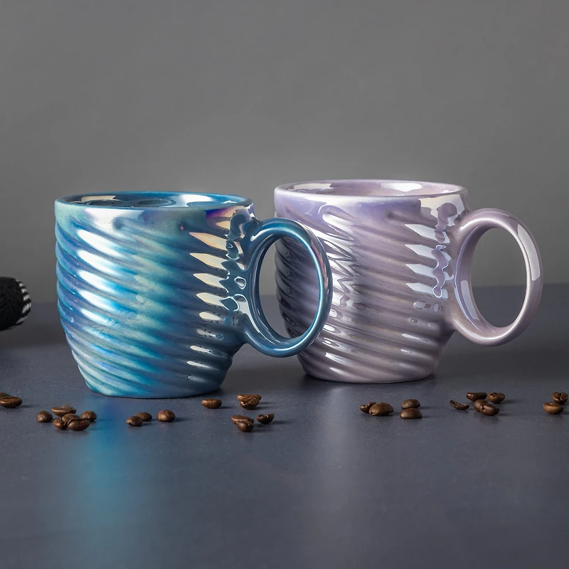 Thyme & Table 4 Pack Blue Pearl and Purple Pearl Swirl Mugs 17.6 fl oz, Stoneware