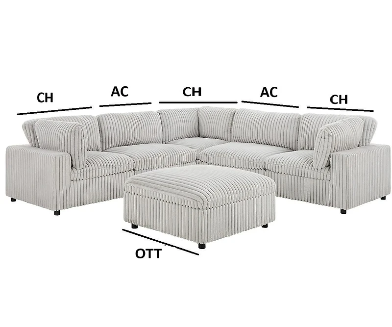 K-Living Colton Adjustable Modular Sectional with Ottoman in Mink Fabric