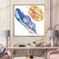 Designart Plume d'oiseau bleu coloré de l'aile ART MURAL À CADRE FLOTTÉ