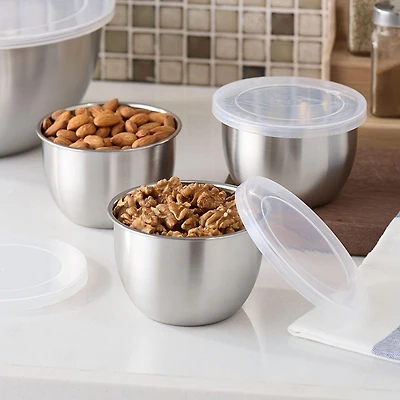 Bol de préparation à 2 tasses en acier inoxydable brossé Mainstays, 6 pièces avec couvercle, paquet de 3 BOLS DE PRÉPARATION MS 6P SS