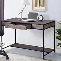 Homylin Home Office Computer Desk with Drawer, Retro Style 43" Wooden Writing Desk, Laptop Study Table Workstation, Stable Metal Frame, Rustic Dark Brown