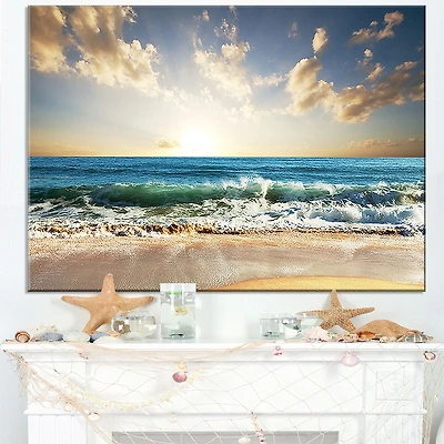 Design Art Cloudy Sky And Vibrant Blue Sea Seashore Canvas Wall Art