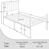 Fullfurnique Minimalist Metal Bed Frame with Vertical Bar Headboard and Footboard, Queen, White