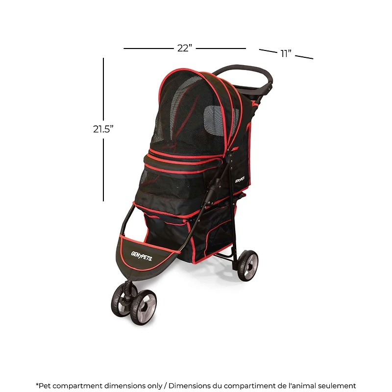 Gen7Pets Regal PLUS™ Pet Stroller, Dog Stroller - Cat Stroller, Black/Red