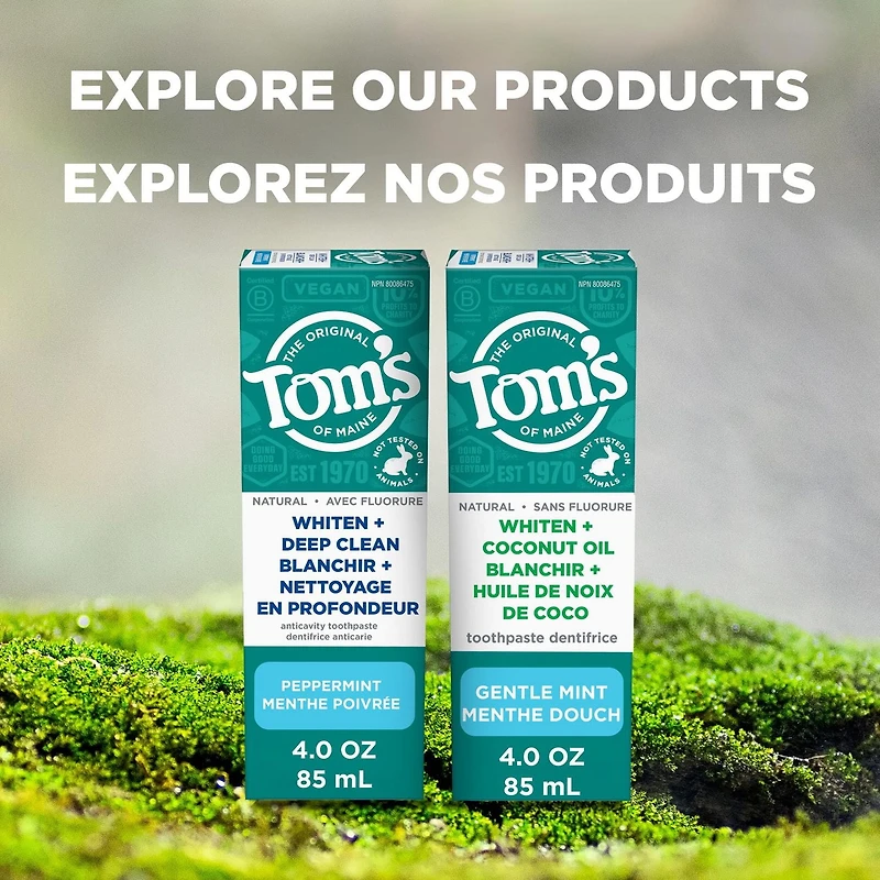 Tom’s of Maine Whiten Plus Deep Clean Whitening Toothpaste, Natural Whitening Toothpaste with Plant-Based Cleansers, Enamel Safe Formula, Whitens Without Causing Sensitivity, Peppermint, 113 g