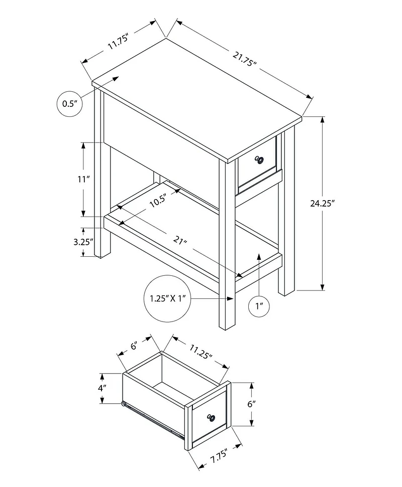 Monarch Specialties  Table D'appoint, Bout, Table D'appoint, 2 Niveaux, Étroit, Chambre À Coucher, Lampe, Tiroir De Rangement, Placage Gris, Transitionnel