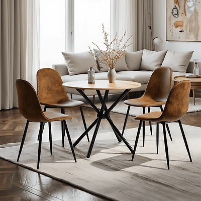 Homy Casa Set of 4 Upholstered Accent Chairs with Metal Frame for Living Room Lounge Use, Brown Faux Suede