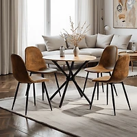 Homy Casa Set of 4 Upholstered Accent Chairs with Metal Frame for Living Room Lounge Use, Brown Faux Suede