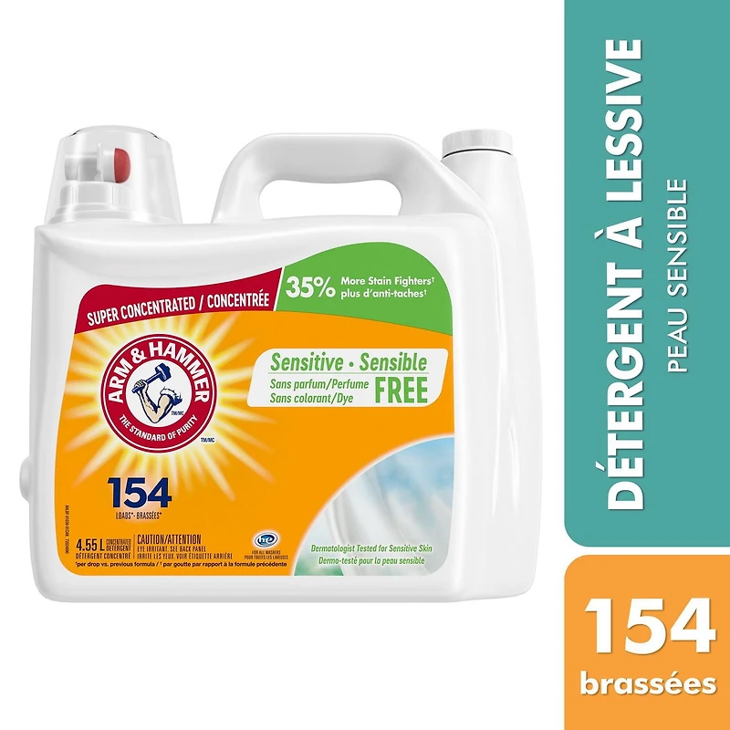 Arm & Hammer Sensitive Skin Scent Free Liquid Laundry Detergent, 154 Loads, 4.55-L