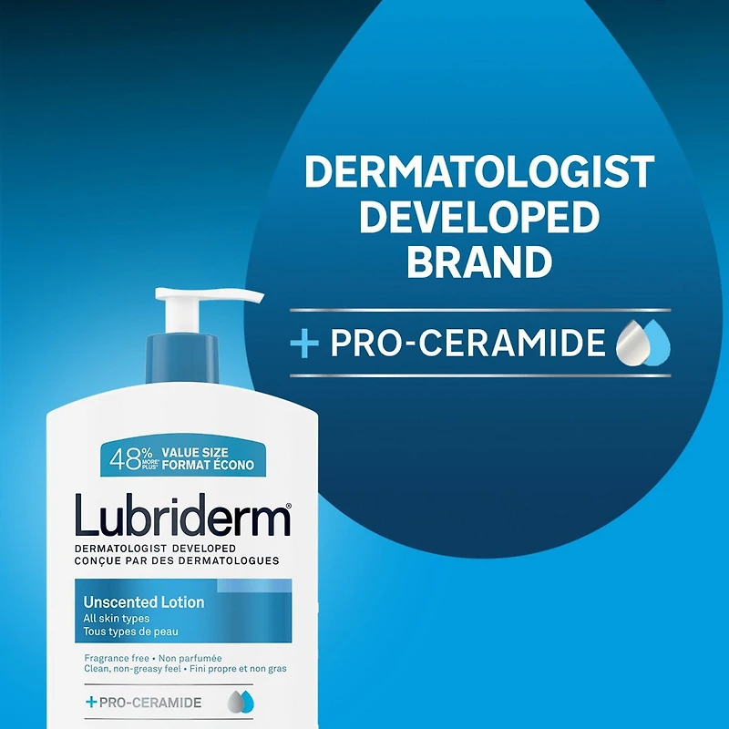 Lubriderm Unscented Lotion, Shea Butter and Glycerin, Dry Skin, Hand, Face Moisturizer, Fragrance Free, 710 mL