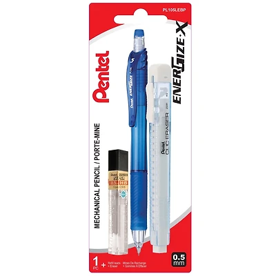 EnerGize-X Retractable Mechanical Pencil (0.5mm) Assorted Set with Super Hi-Polymer Refill Leads and Clic Eraser, Mechanical Pencil Kit