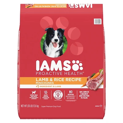 Nourriture sèche pour chiens adultes Iams Minichunks Recette avec agneau et riz 1,5-13,6 kg