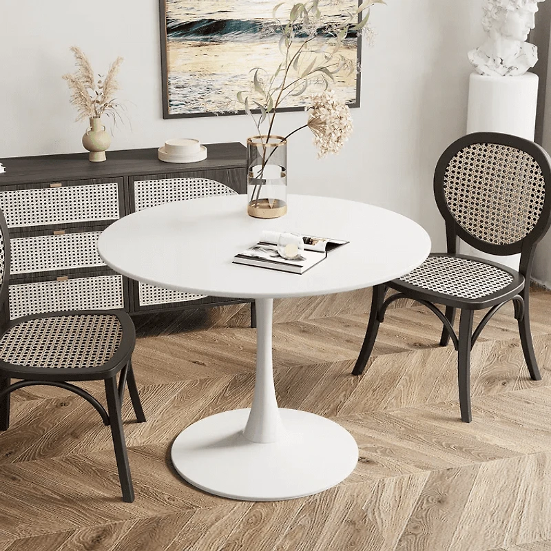 Bureau rond Homy Casa de 80 cm avec piètement en métal pour bureau ou maison